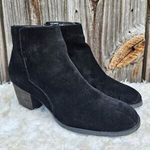 Black Ankle Booties J. JILL Size 8.5 Suede Leather Zip Heeled Boots Side Zip